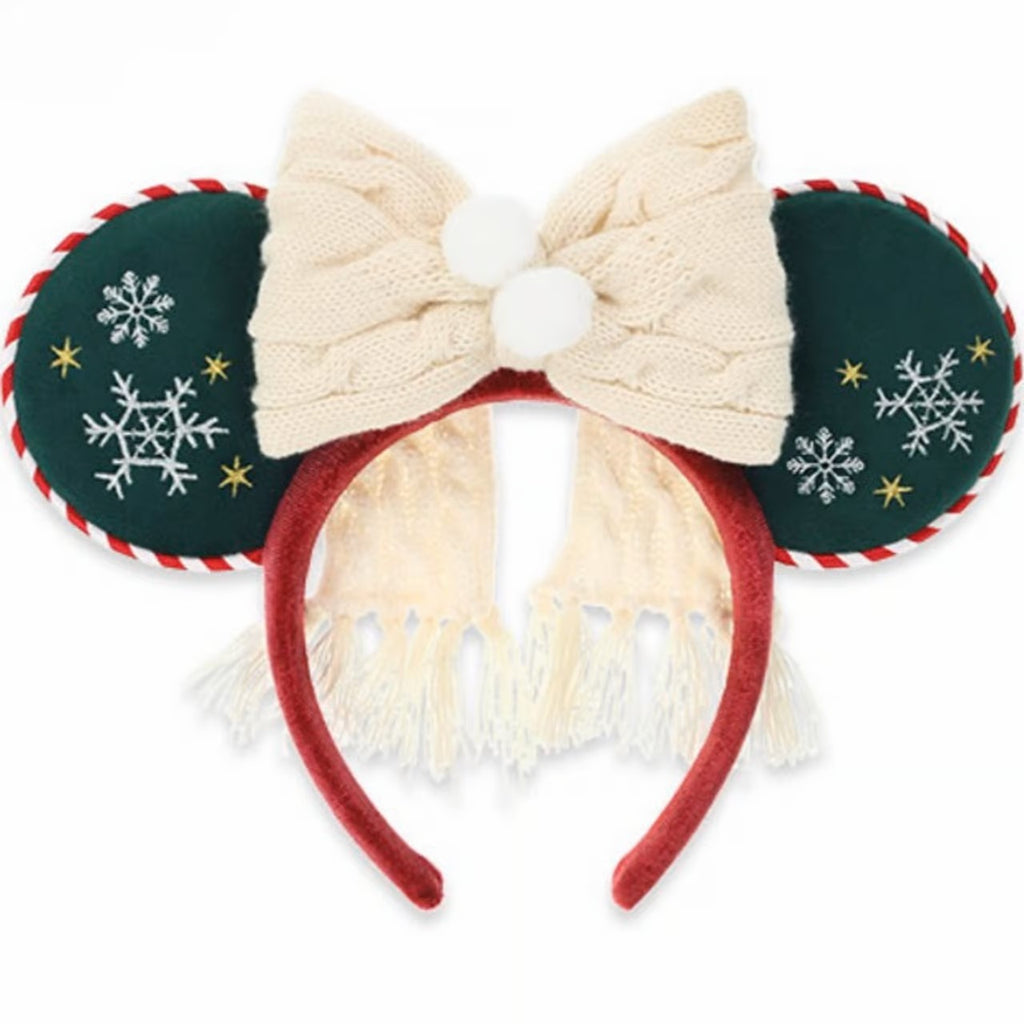 TDR 2025 Christmas Minnie Mouse Ear Headband with Knit Bow