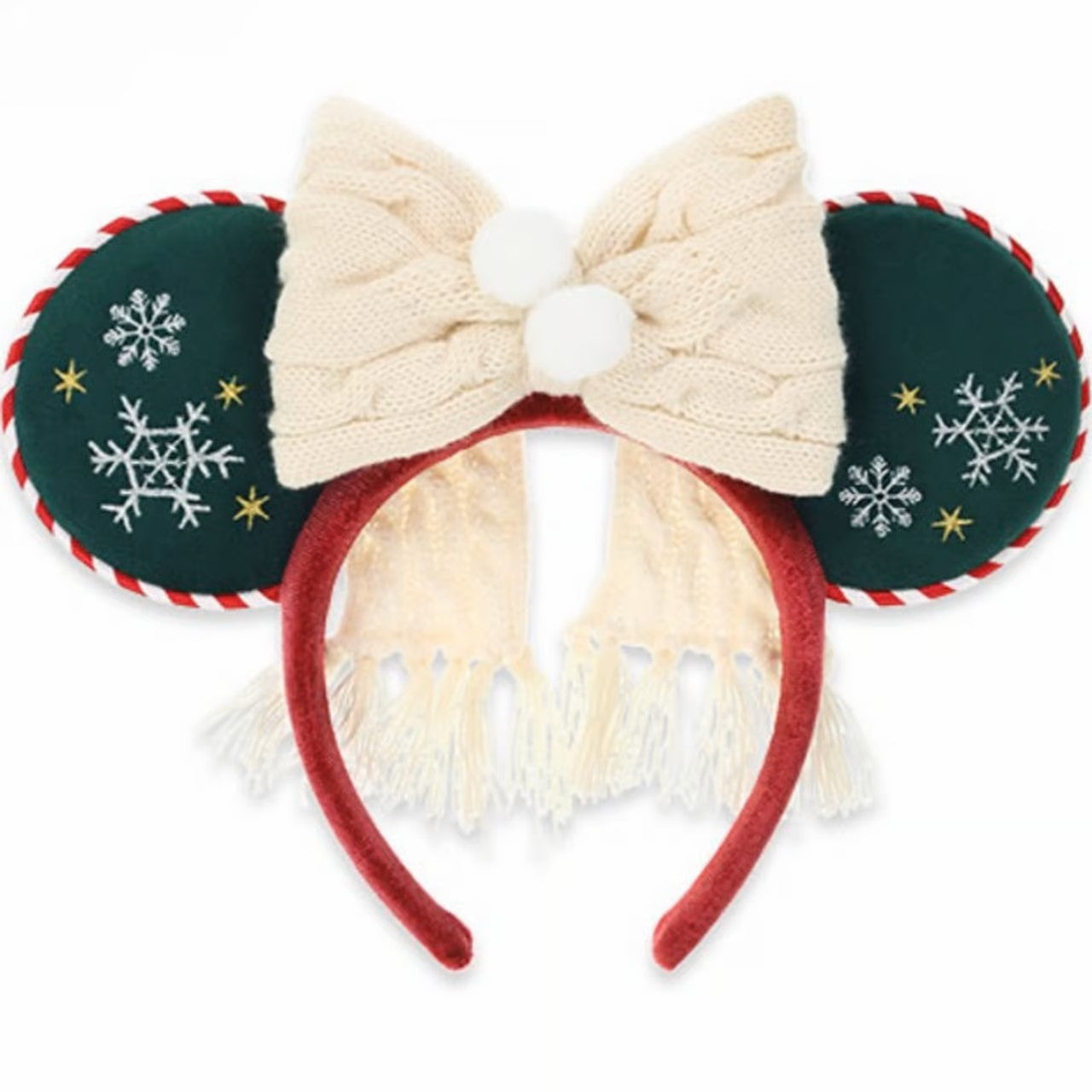 TDR 2025 Christmas Minnie Mouse Ear Headband with Knit Bow