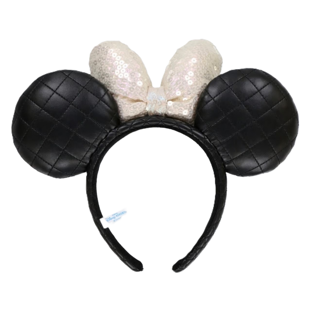TDR Minnie Quilted Leather Pearl Ears Headband Black