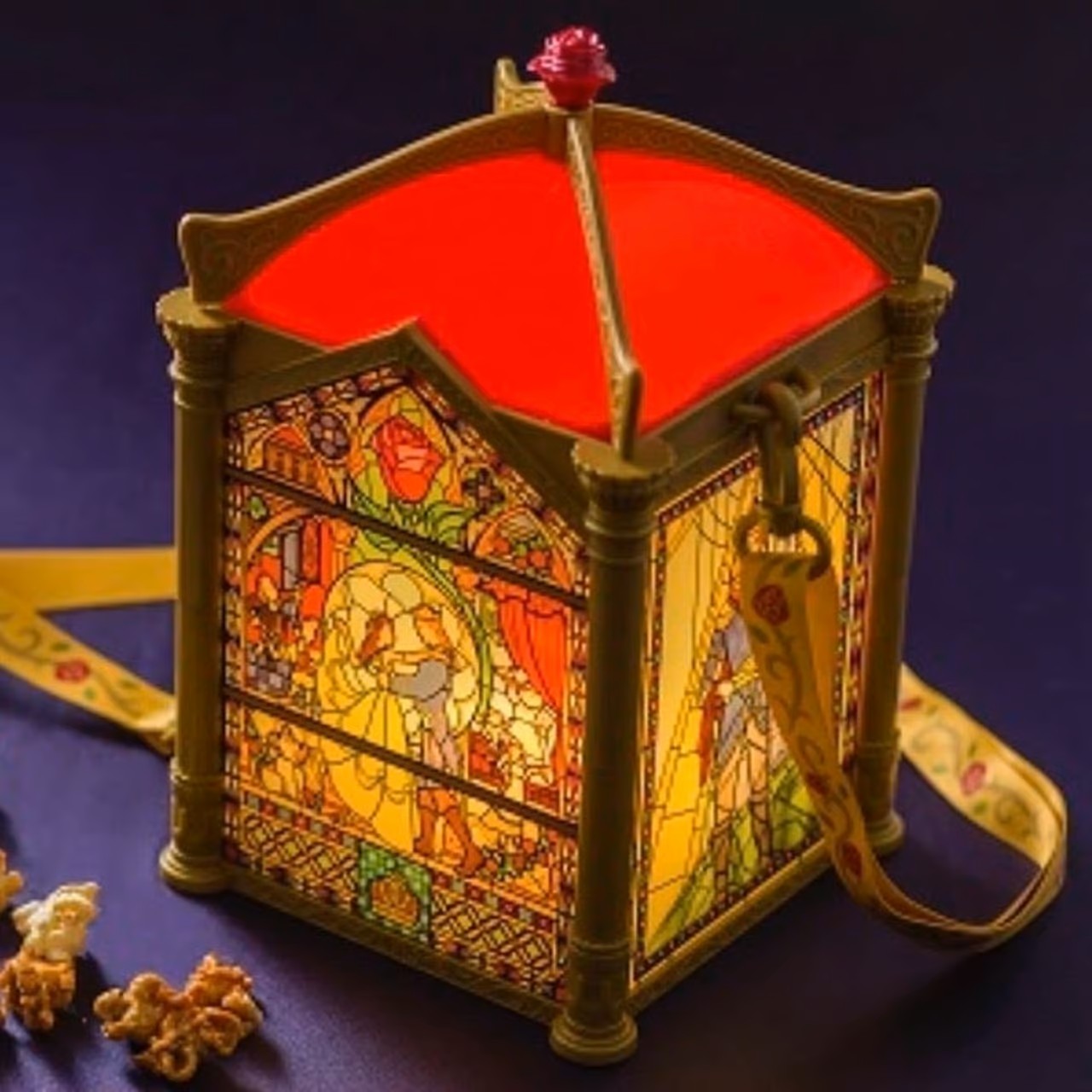 New & Exclusive Beauty and the Beast Lighting Up Stained Glass Design Popcorn Bucket