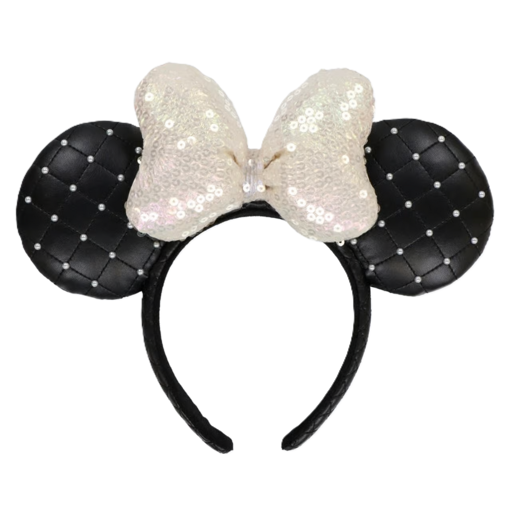 TDR Minnie Quilted Leather Pearl Ears Headband Black
