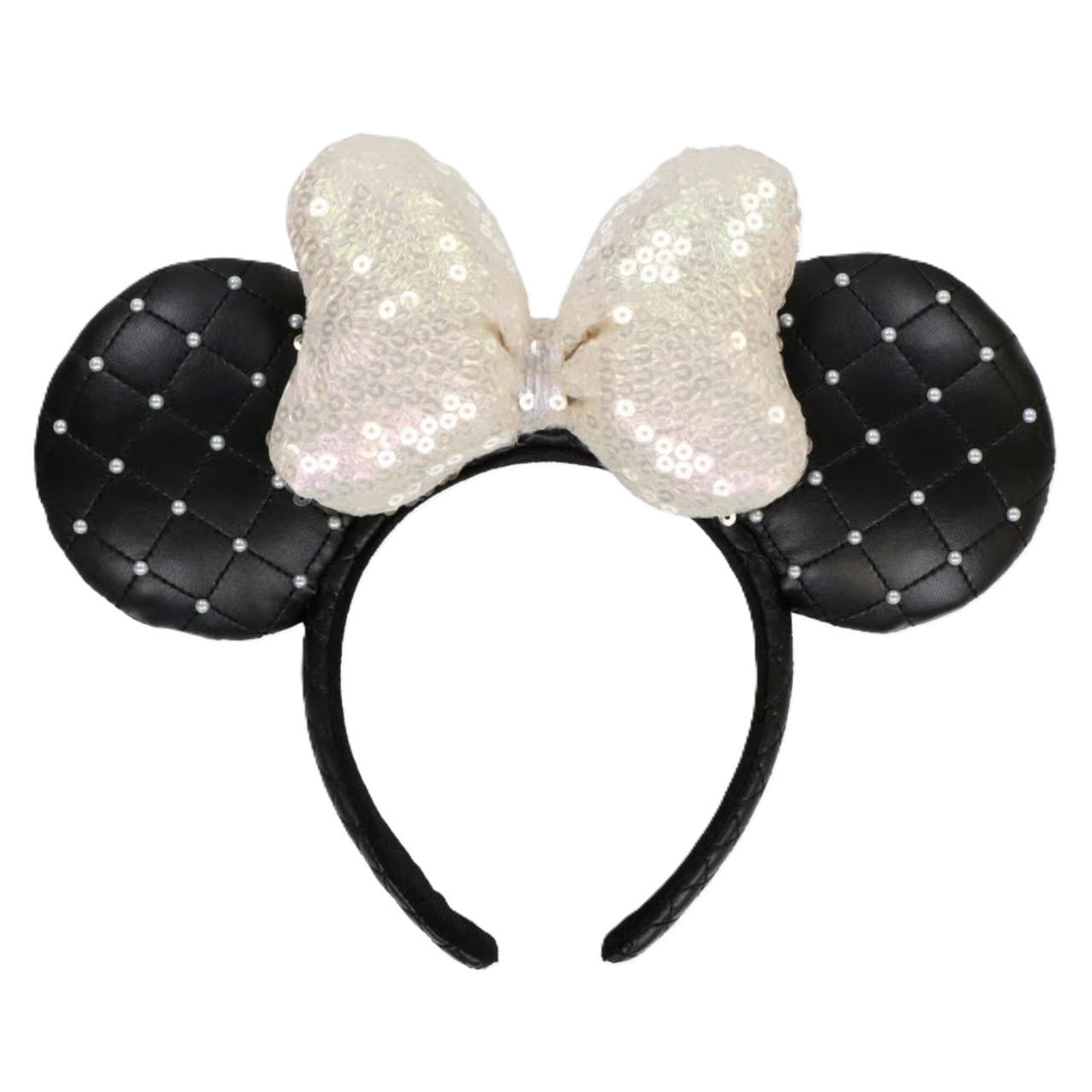 TDR Minnie Quilted Leather Pearl Ears Headband Black
